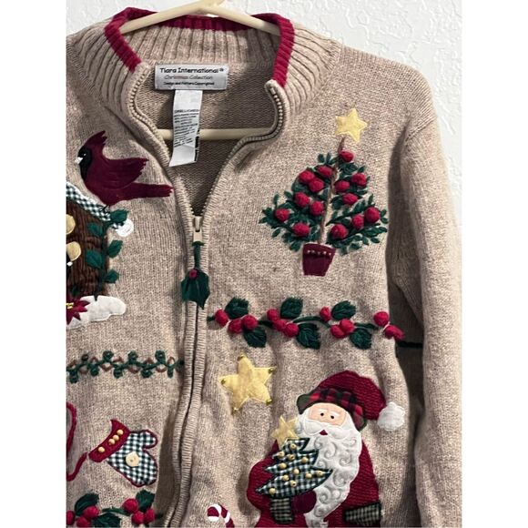 Tiara International Christmas Collection S wool blend  Holiday Zippered Sweater - Picture 5 of 7